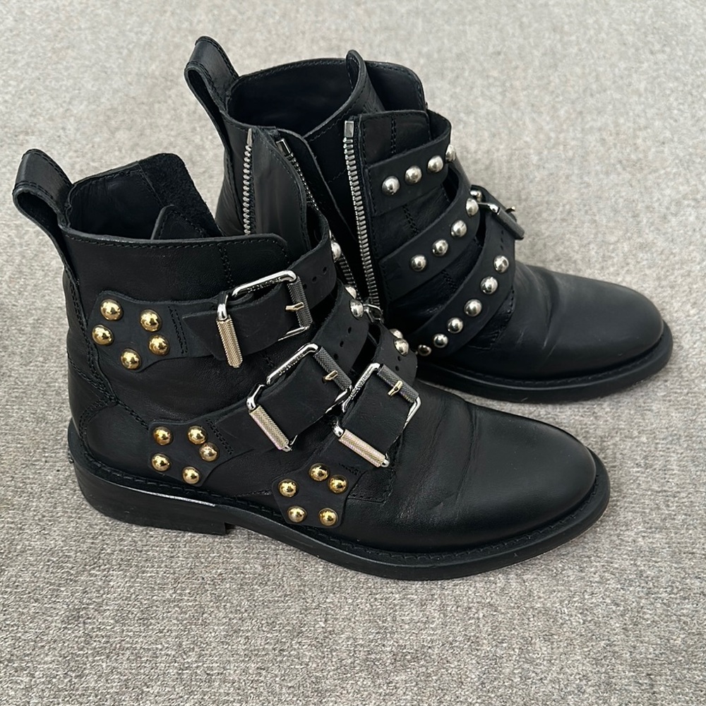 Zadig & Voltaire Black and Gold Studded Combat Boots 39